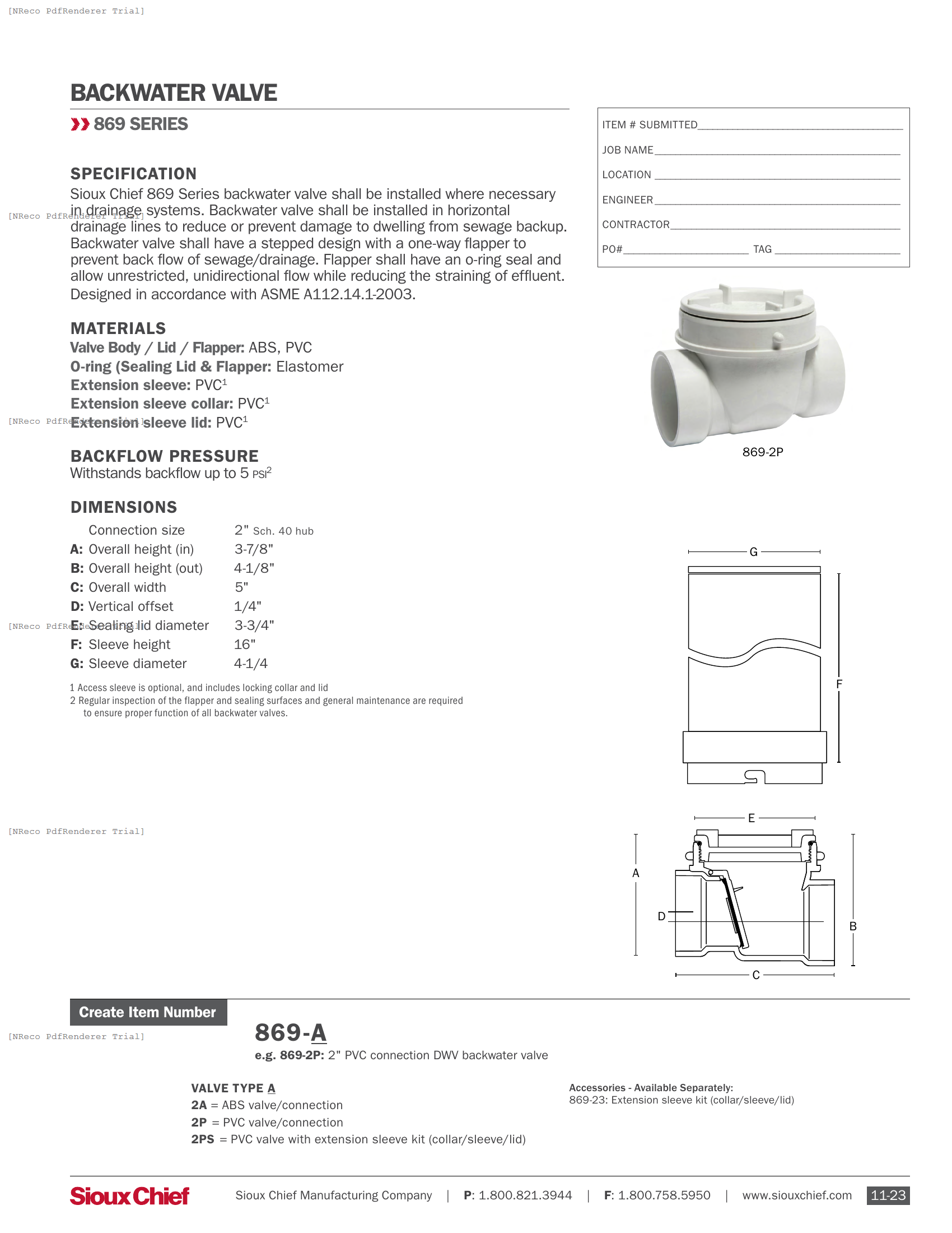 869-2 SERIES - BACKWATER VALVE - SPEC SHEET.PDF Specification Document